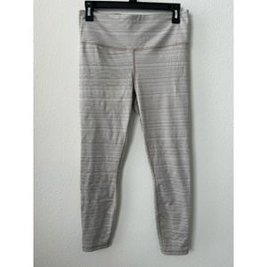 Athleta Leggings MED Tan High Rise Jacquard Chaturanga Workout Crop B126